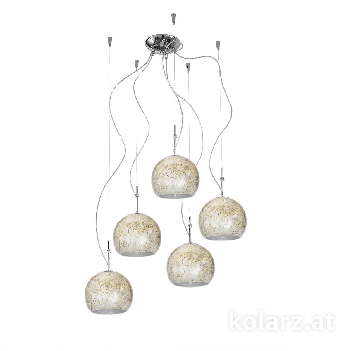 KOLARZ-Austrolux LeuchtenHängeleuchte LUNA, Chrom, Medici Silber D 100 cm, max. Höhe 200 cm, 5 flg., E27, 60 W