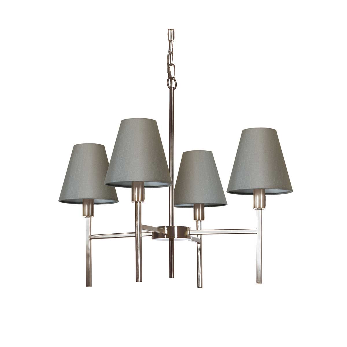 Elstead - LUCERNE-4LT - Lucerne 4 Işıklı Avize - Fırçalanmış Nikel, Gri Abajurlar