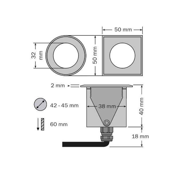 brilliance-mini LED ankastre spot, kare şeklinde der Firma dot-spot
