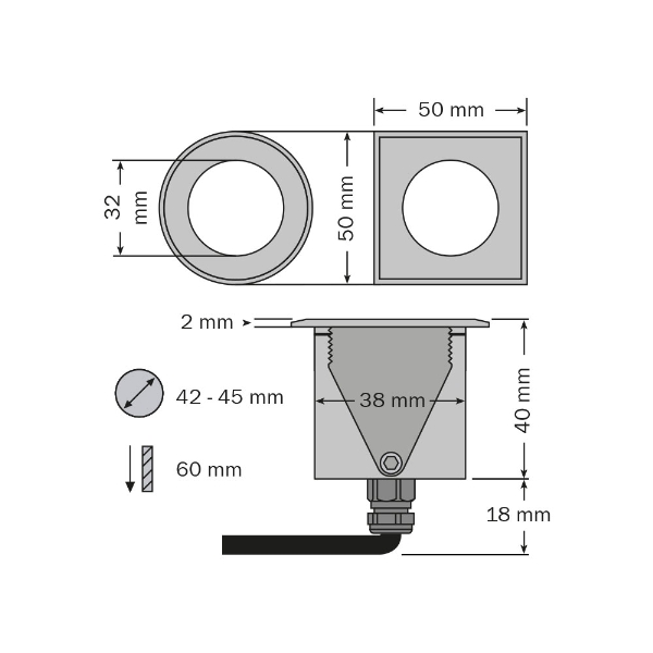 brilliance-midi LED petek parlamayı önleyicili kare ankastre spot der Firma dot-spot