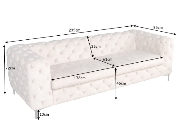 Kanepe MODERN BAROCK 240cm 3 kişilik kadife şampanya renginde Chesterfield tarzında der Firma Casa Élite